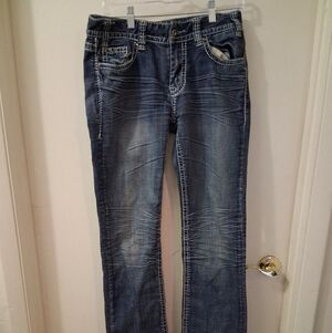 Rock N Roll Cowgirl Mid-Rise Boot Cut Woman's Blue Jeans Size 29×34